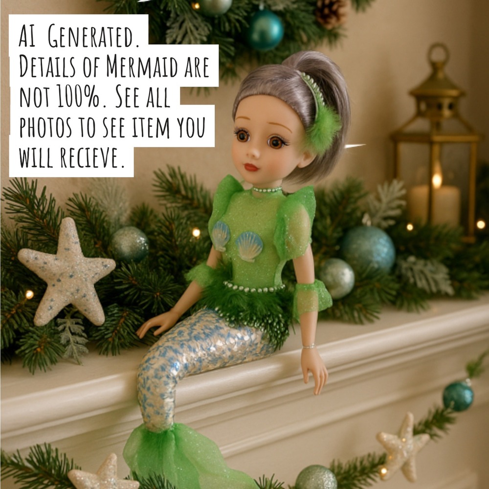 December Diamonds Sea Mist Green Mermaid Girl Doll‎ NIB Christmas Ocean Decor